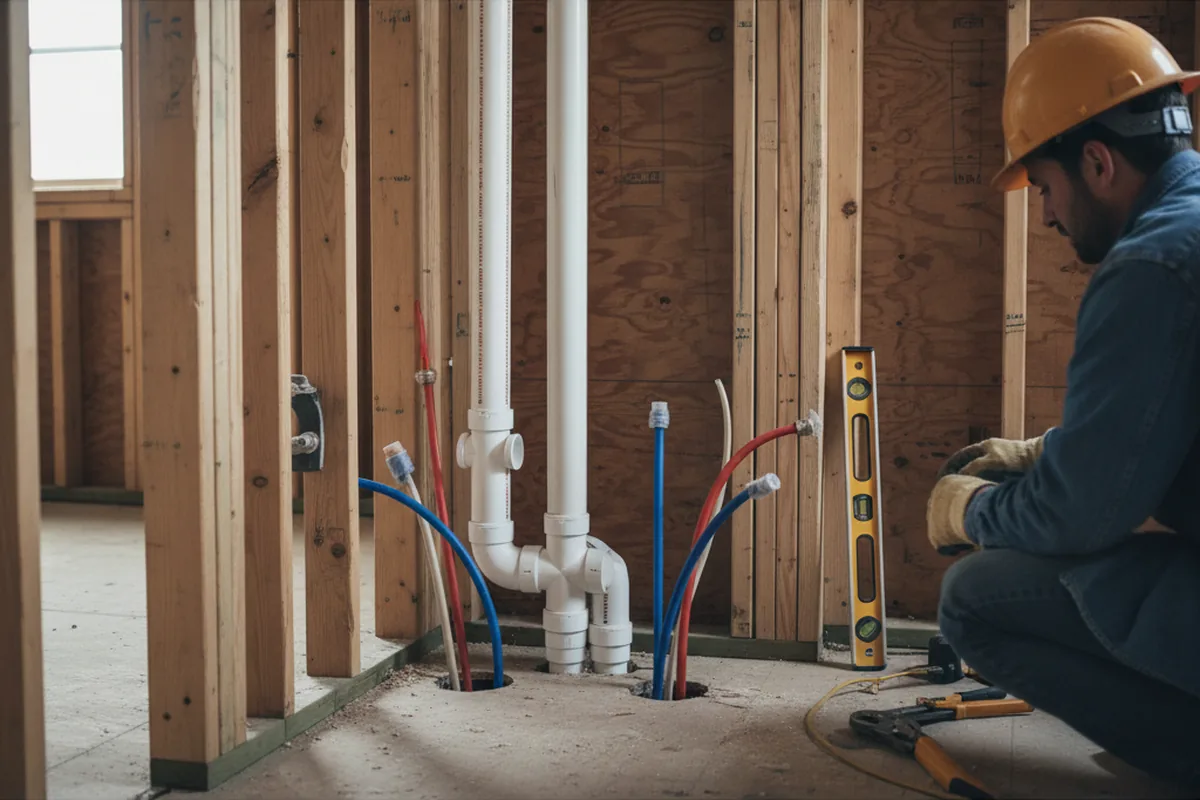 Drain and supply rough-in during Sump Pump Repair in Speonk
